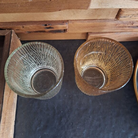 Textured Glass Tumblers Tree Bark Design Brown Tint Rustic Vintage Replacements - Picture 2 of 8